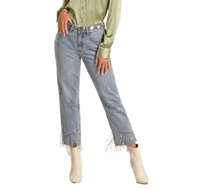 Rock & Roll Cowgirl Chain Fringe Cropped Jean