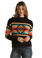 Rock & Roll Women's Black Aztec Sweater Size Large