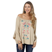 Wrangler Women's Tan Floral Off the Shoulder Shirt Size S