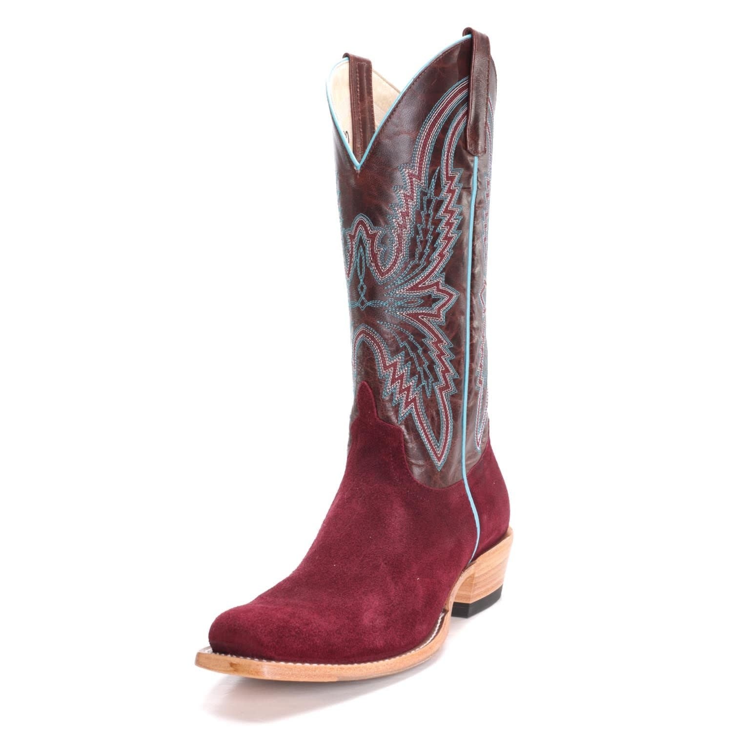 Macie Bean Burgundy Suede Cutter Toe Boot.