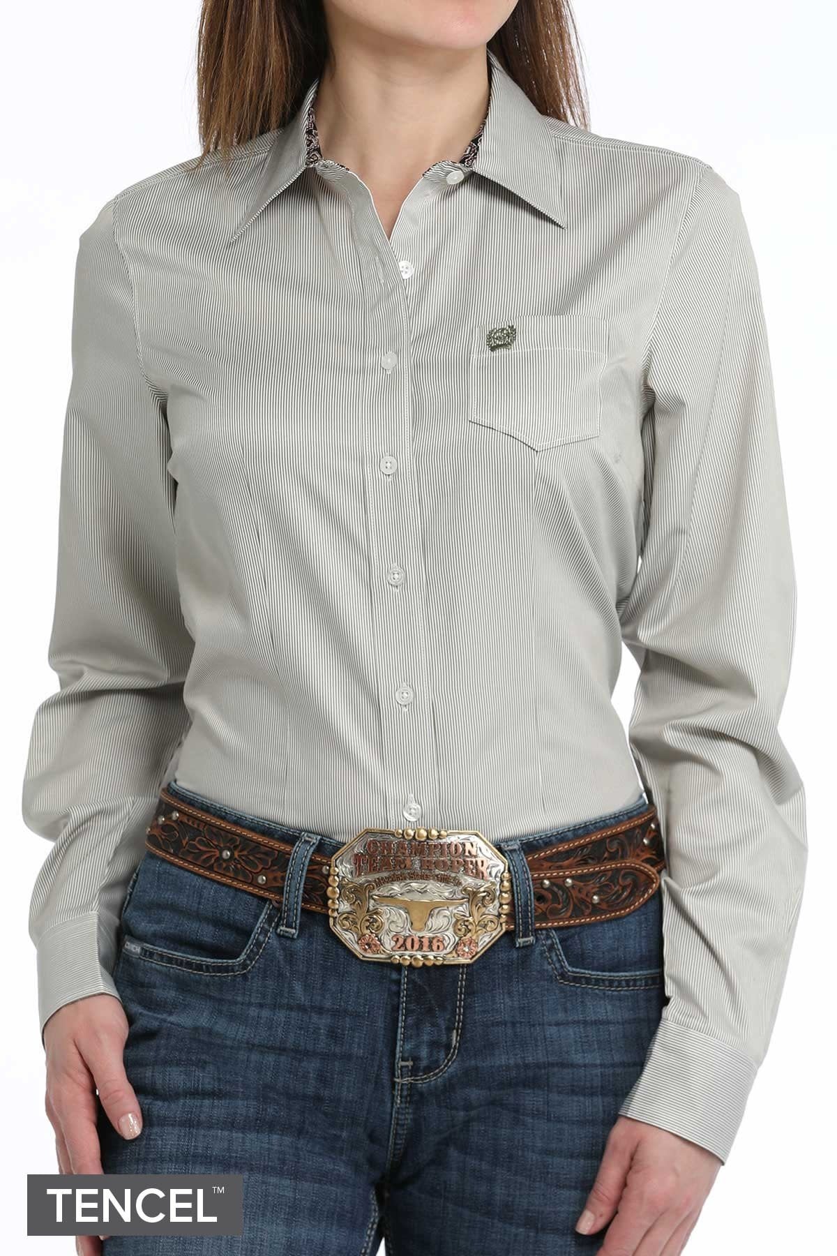 Cinch Women's Stripe Button Down Shirt.