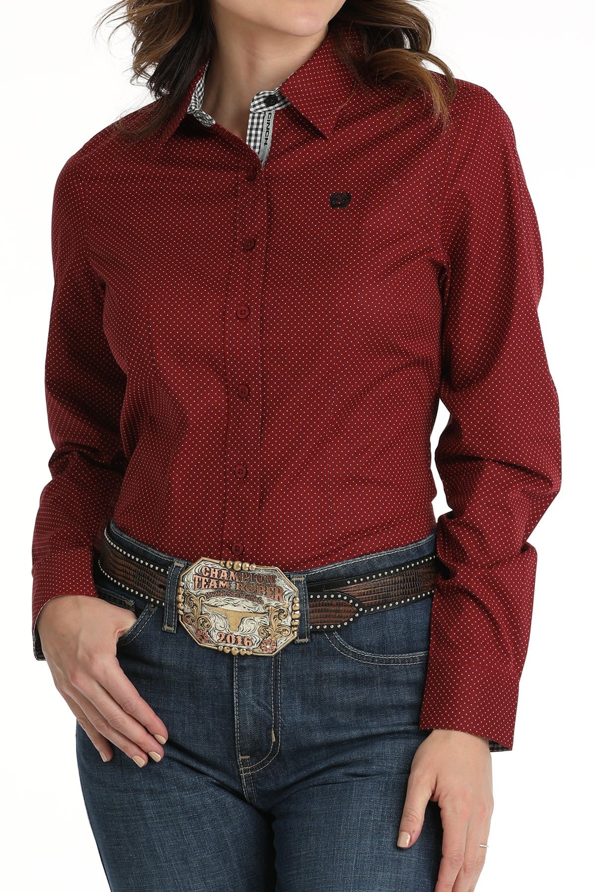 Cinch Women's Polka Dot Button Down Shirt.