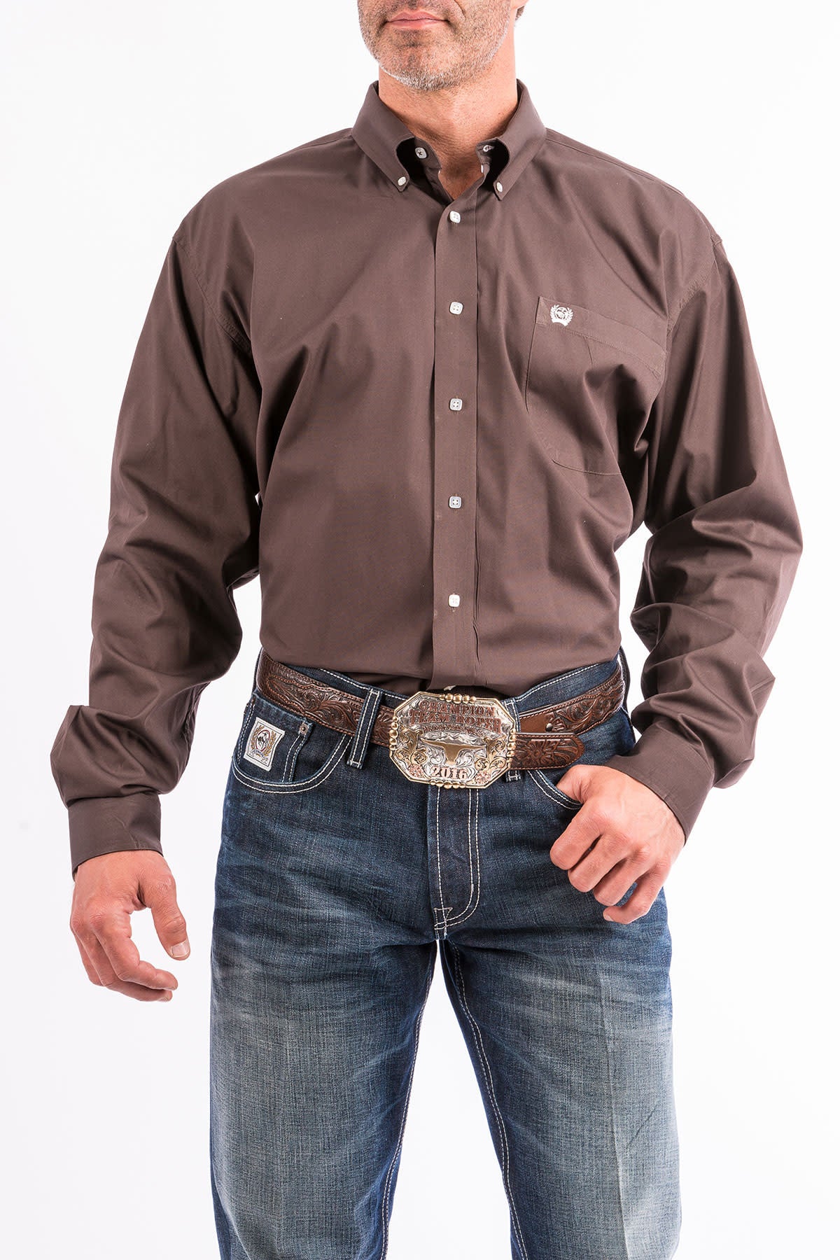 Cinch Men's Solid Brown Long Sleeve Shirt