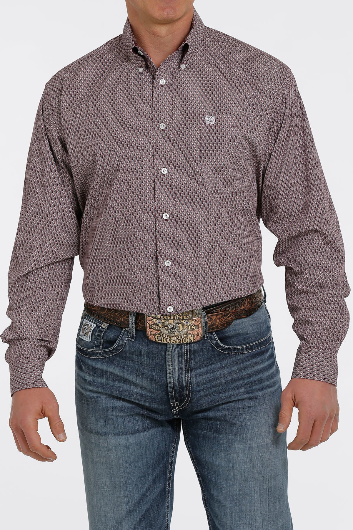 Cinch Men's Purple Geometric Print Button Down Shirt