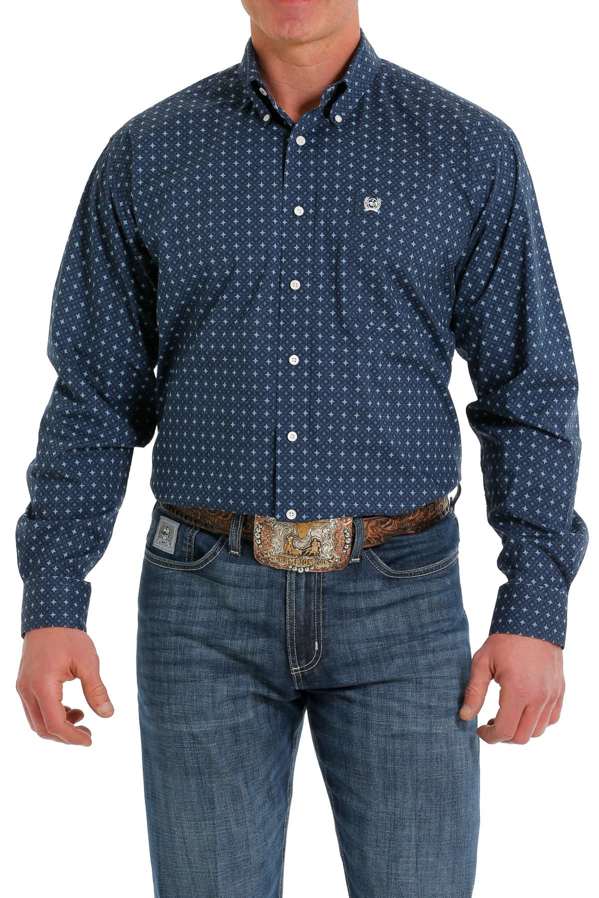 Cinch Men's Blue Patterned Long Sleeve Shirt Size XL.