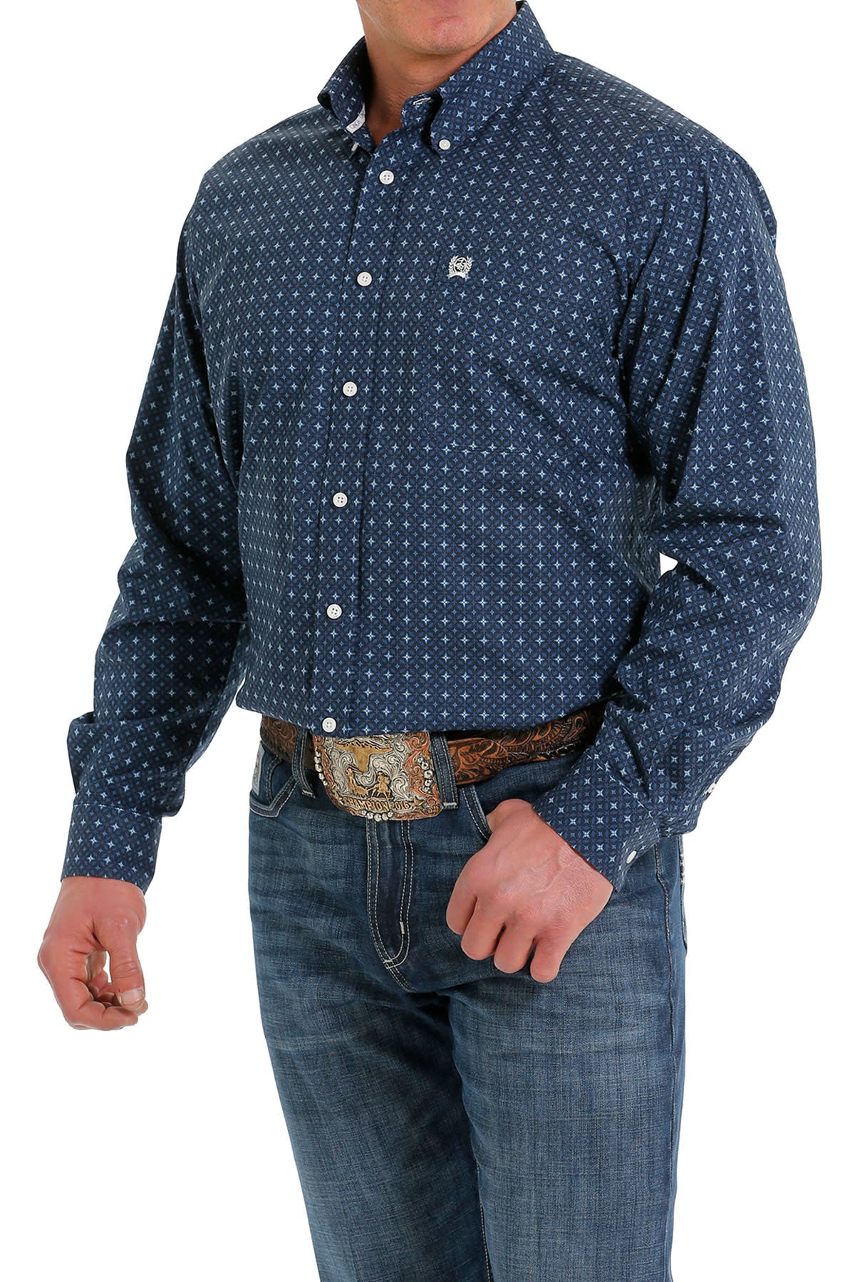 Cinch Men's Blue Patterned Long Sleeve Shirt Size XL