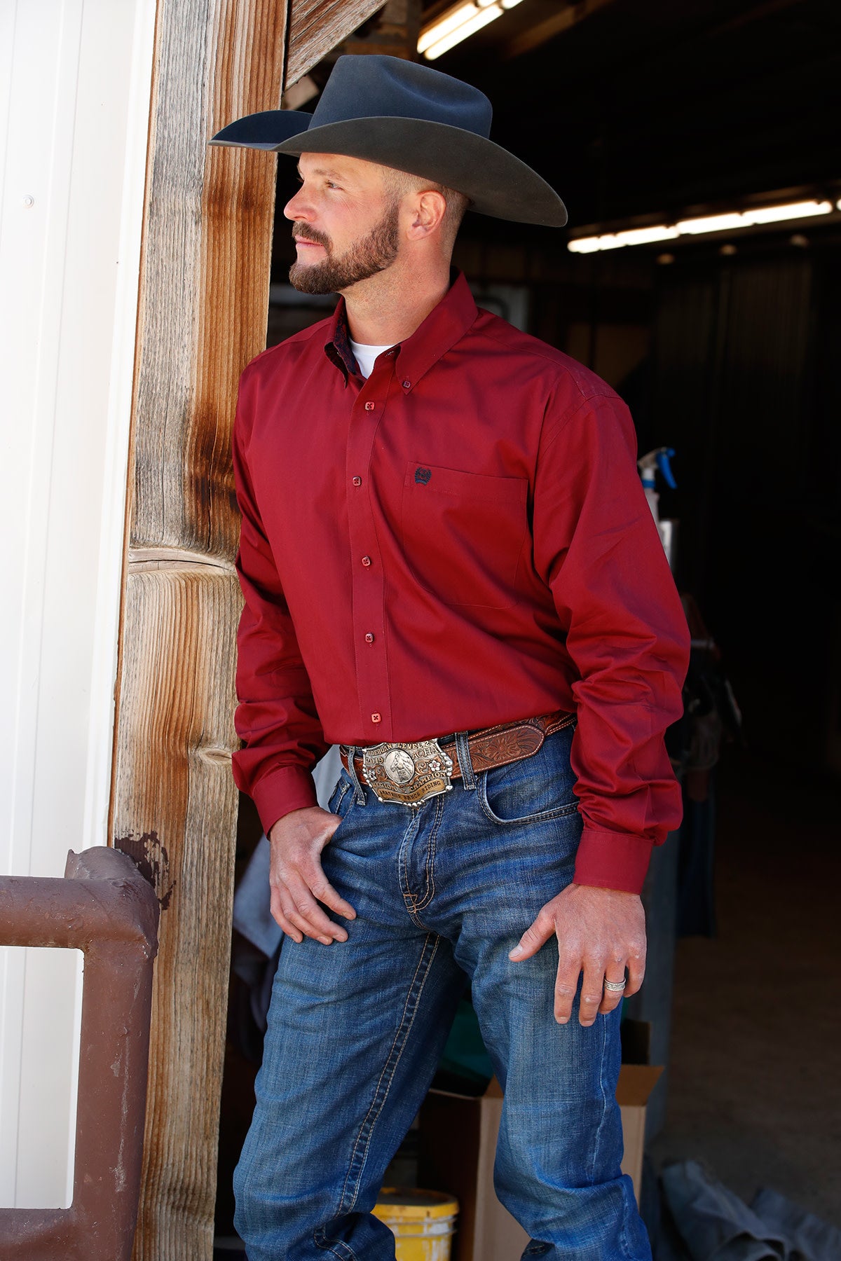 Cinch Men's Solid Red Long Sleeve Shirt