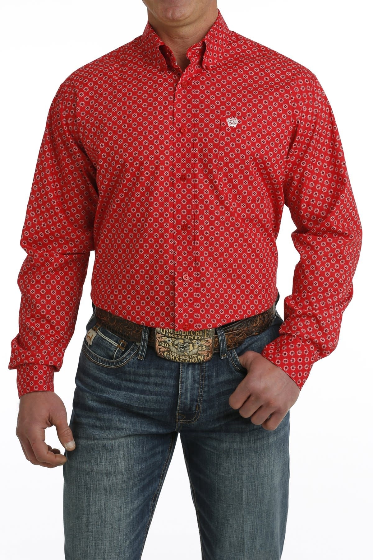 Cinch Men's Red Medallion Print Button Down Shirt