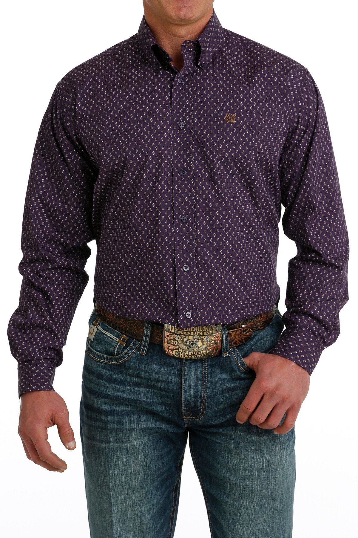 Cinch Men's Royal Purple Patterned Long Sleeve