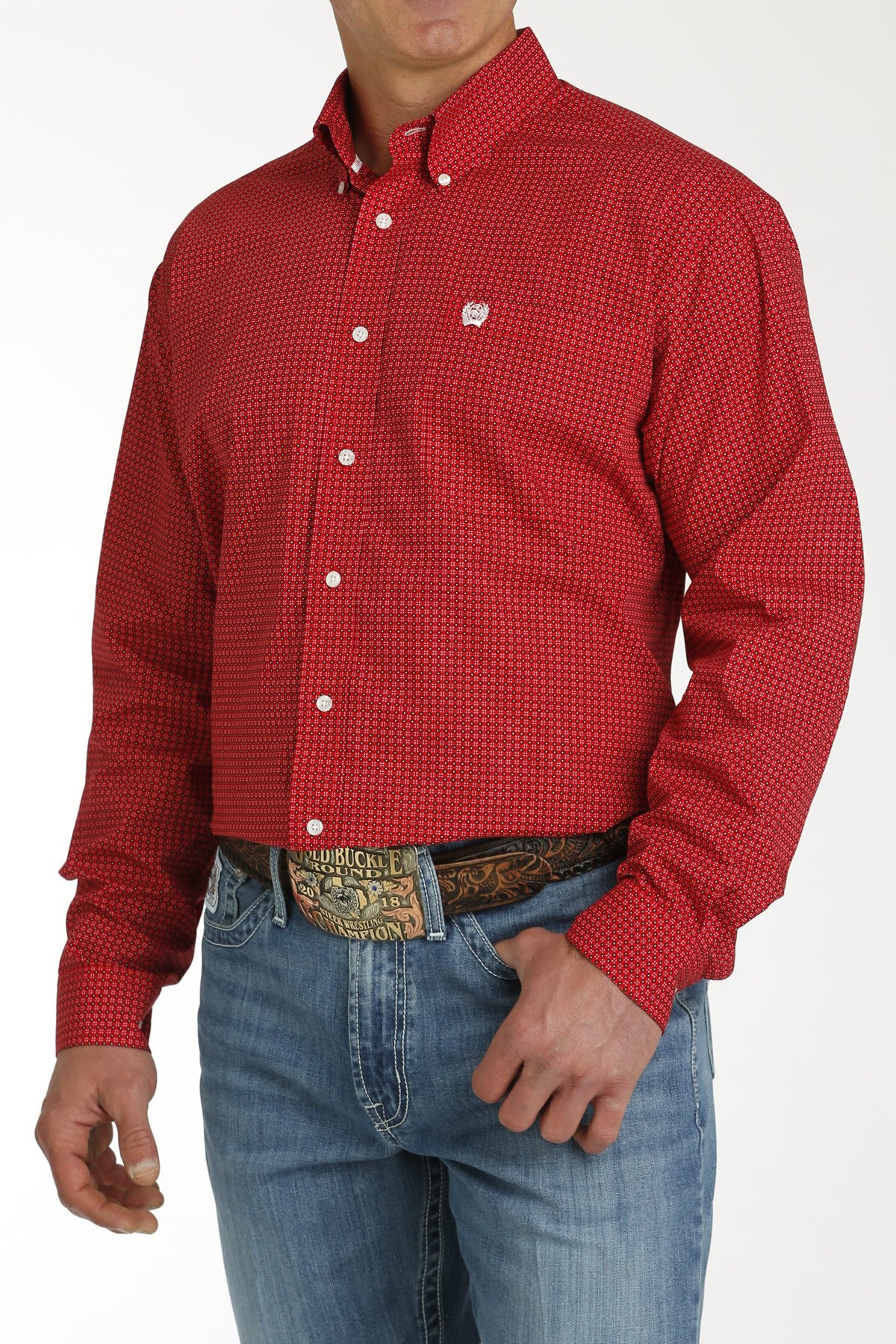 Cinch Men's Red Printed Long Sleeve Shirt