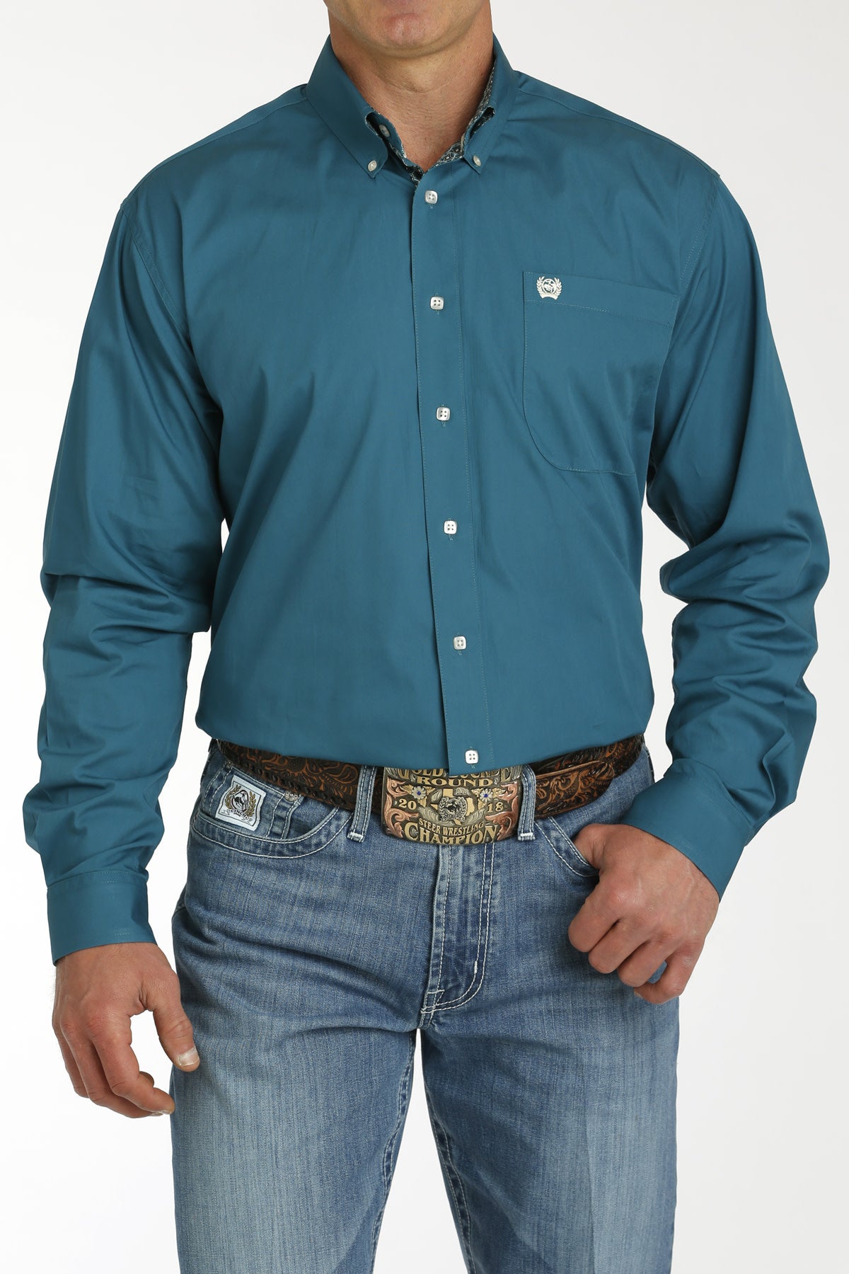 Cinch Men's Solid Teal Long Sleeve Shirt