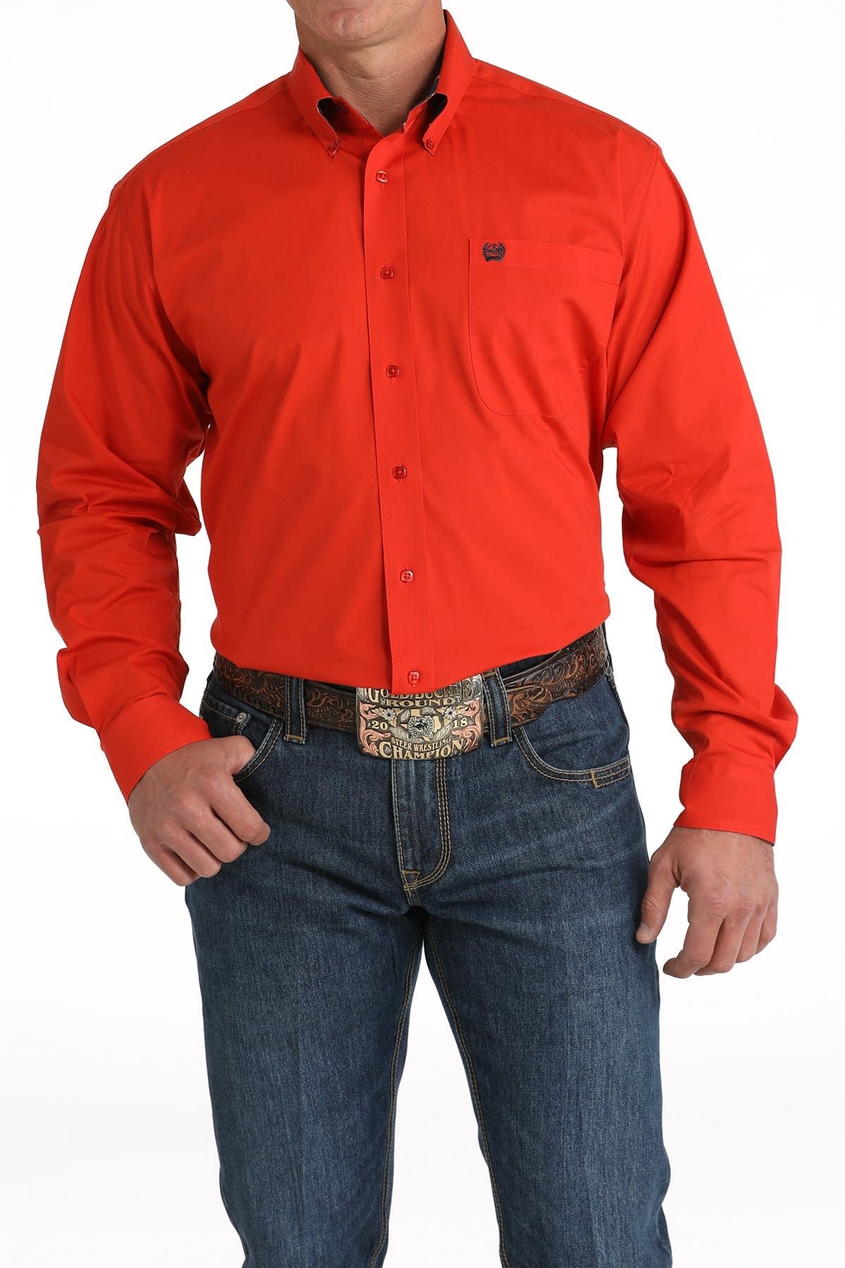 Cinch Men's Stretch Solid Red Button Down Shirt