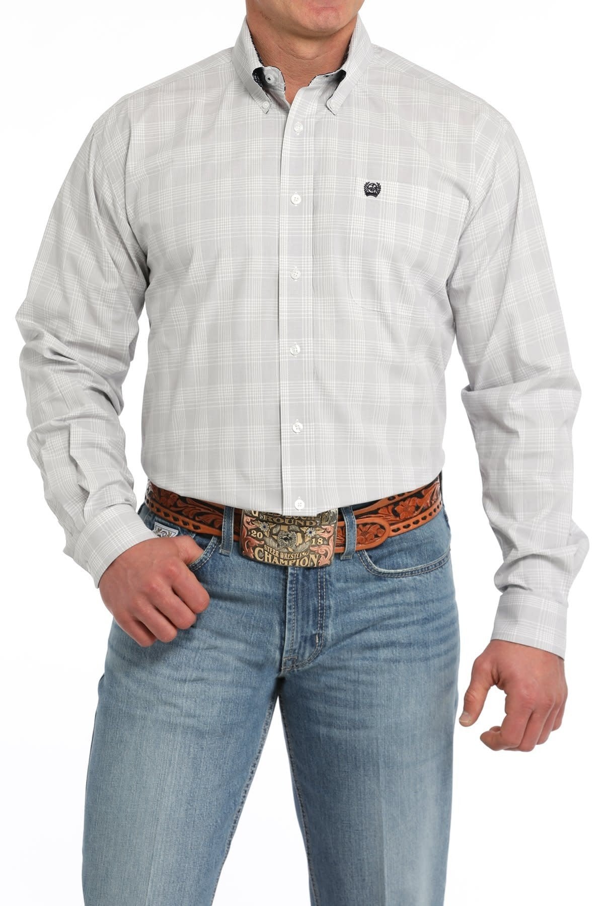 Cinch Men's White Plaid Button Down Shirt.