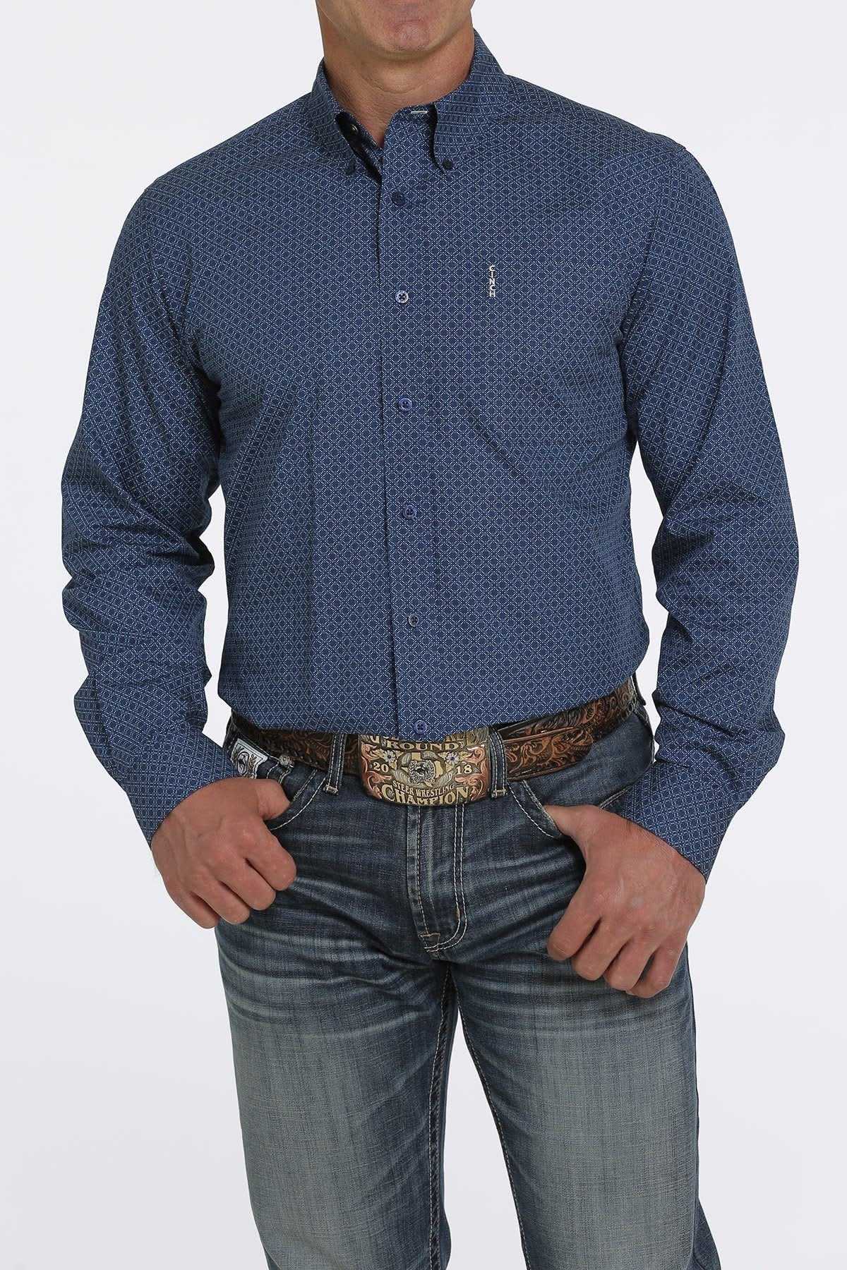 Cinch Men's Modern Fit Royal Blue Button Down Shirt