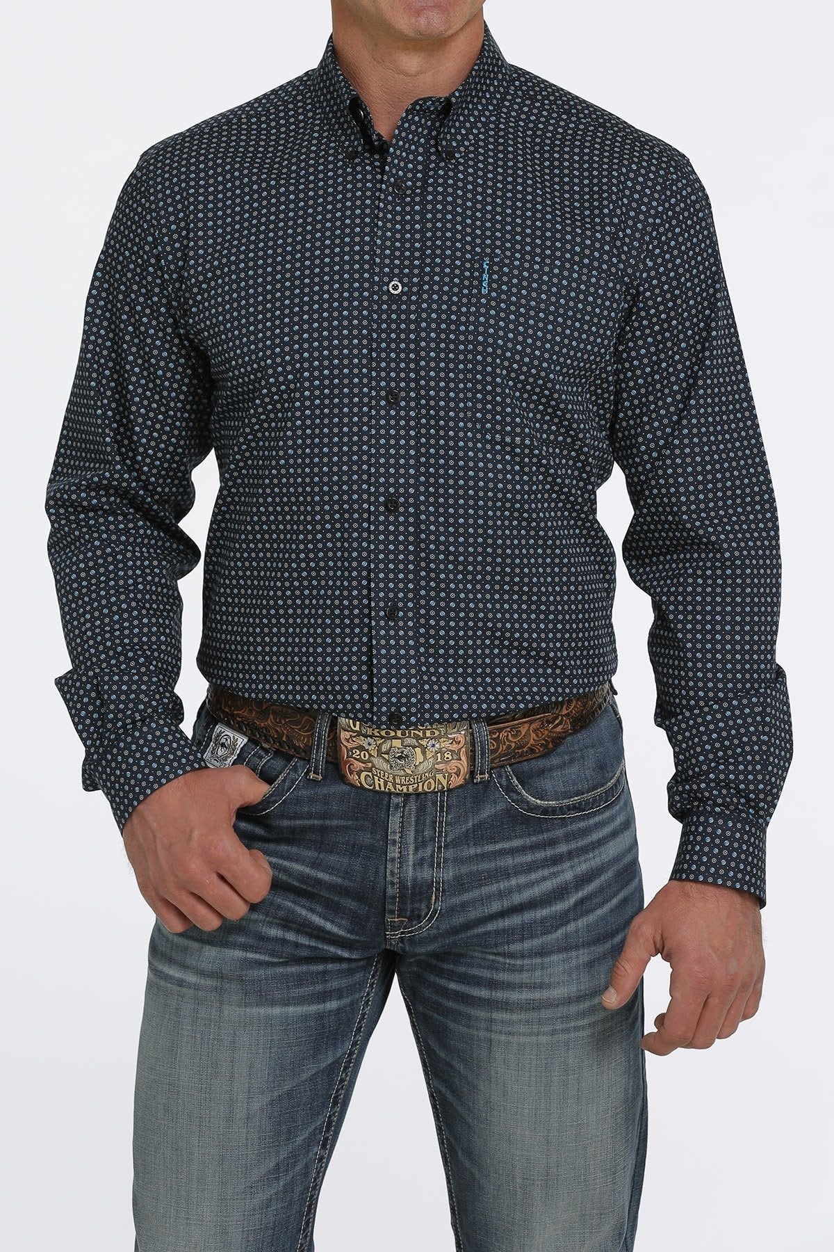 Cinch Men's Modern Fit Navy Button Down Shirt.