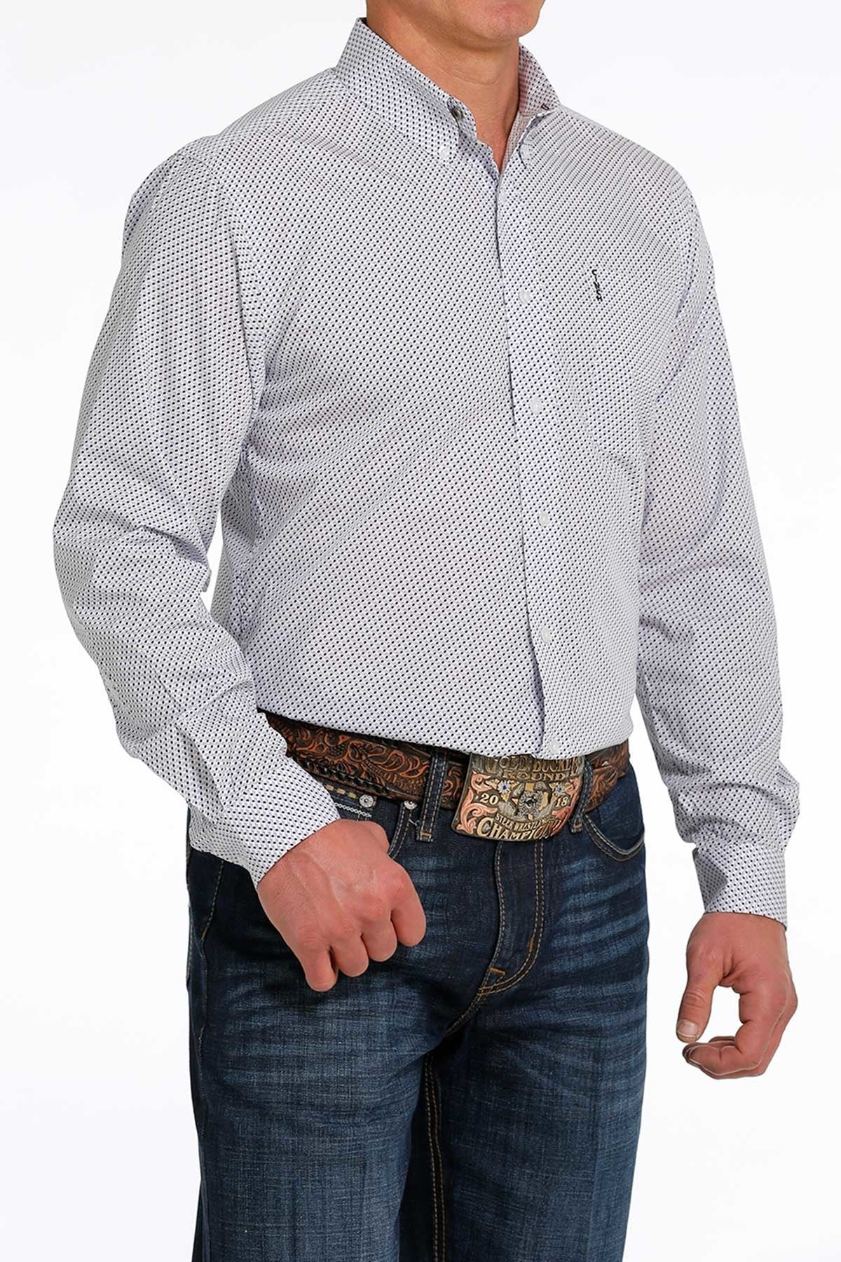 Cinch Men's White Patterned Shirt.