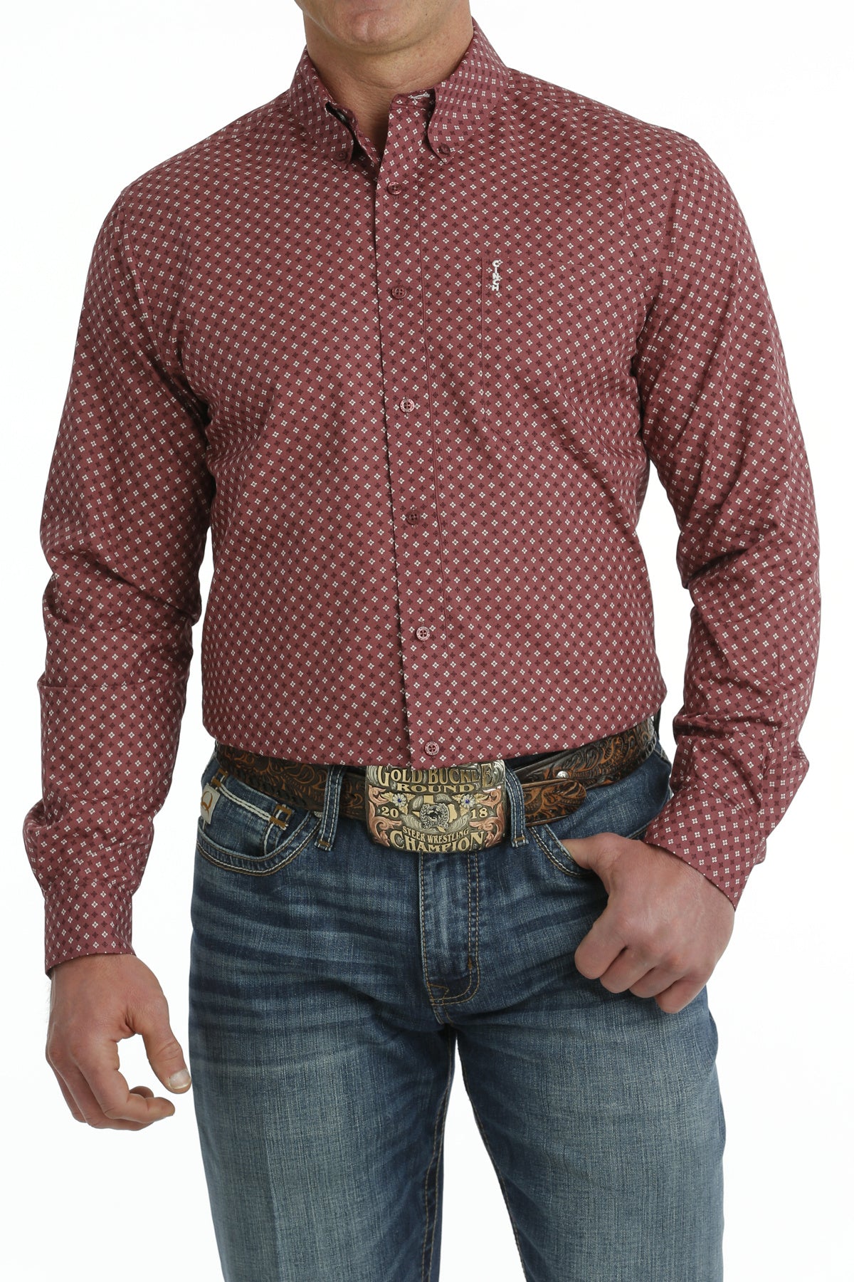 Cinch Men's Modern Fit Burgundy Shirt.