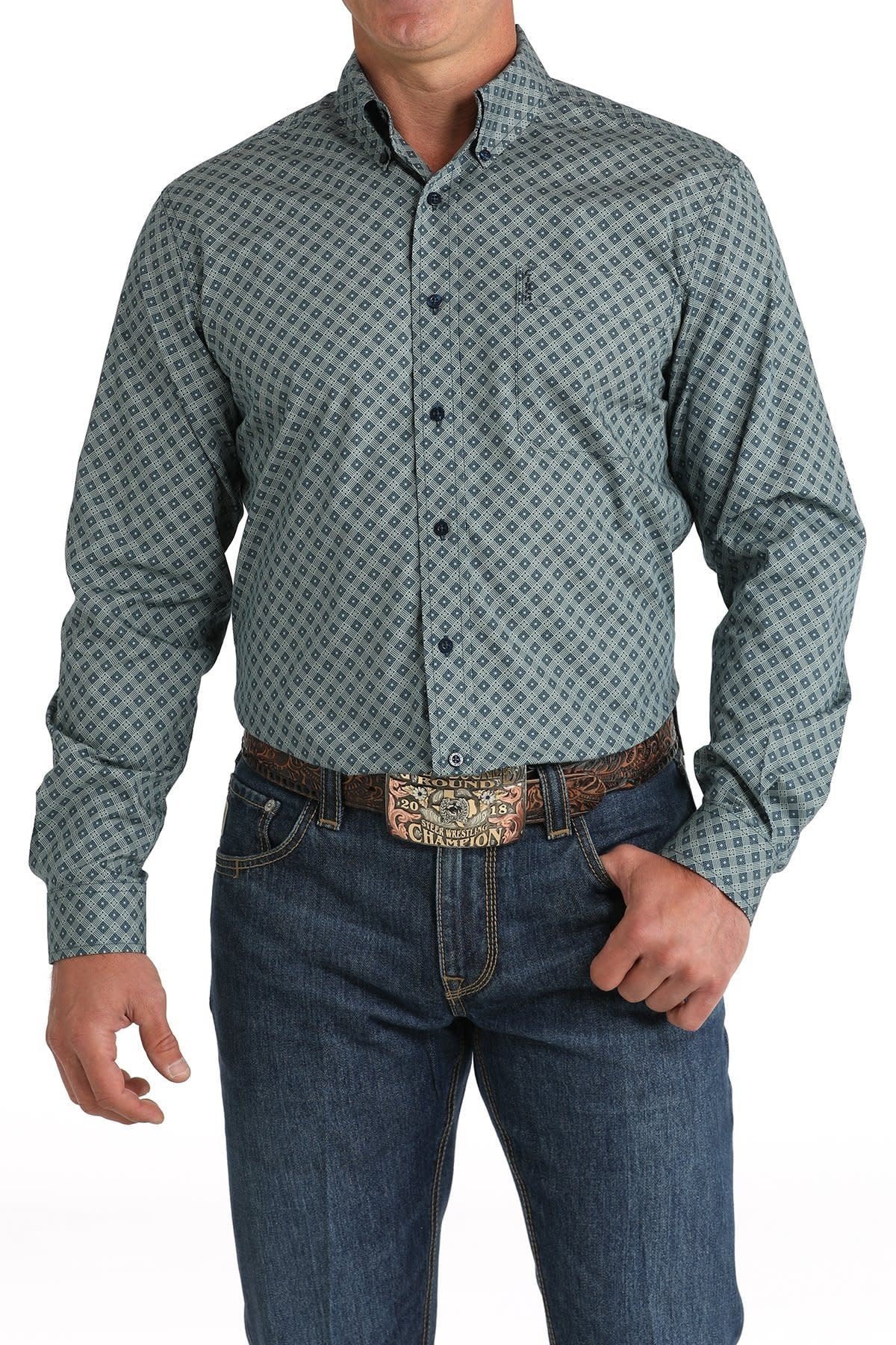 Cinch Men's Geometric Print Modern Fit Button Down Shirt