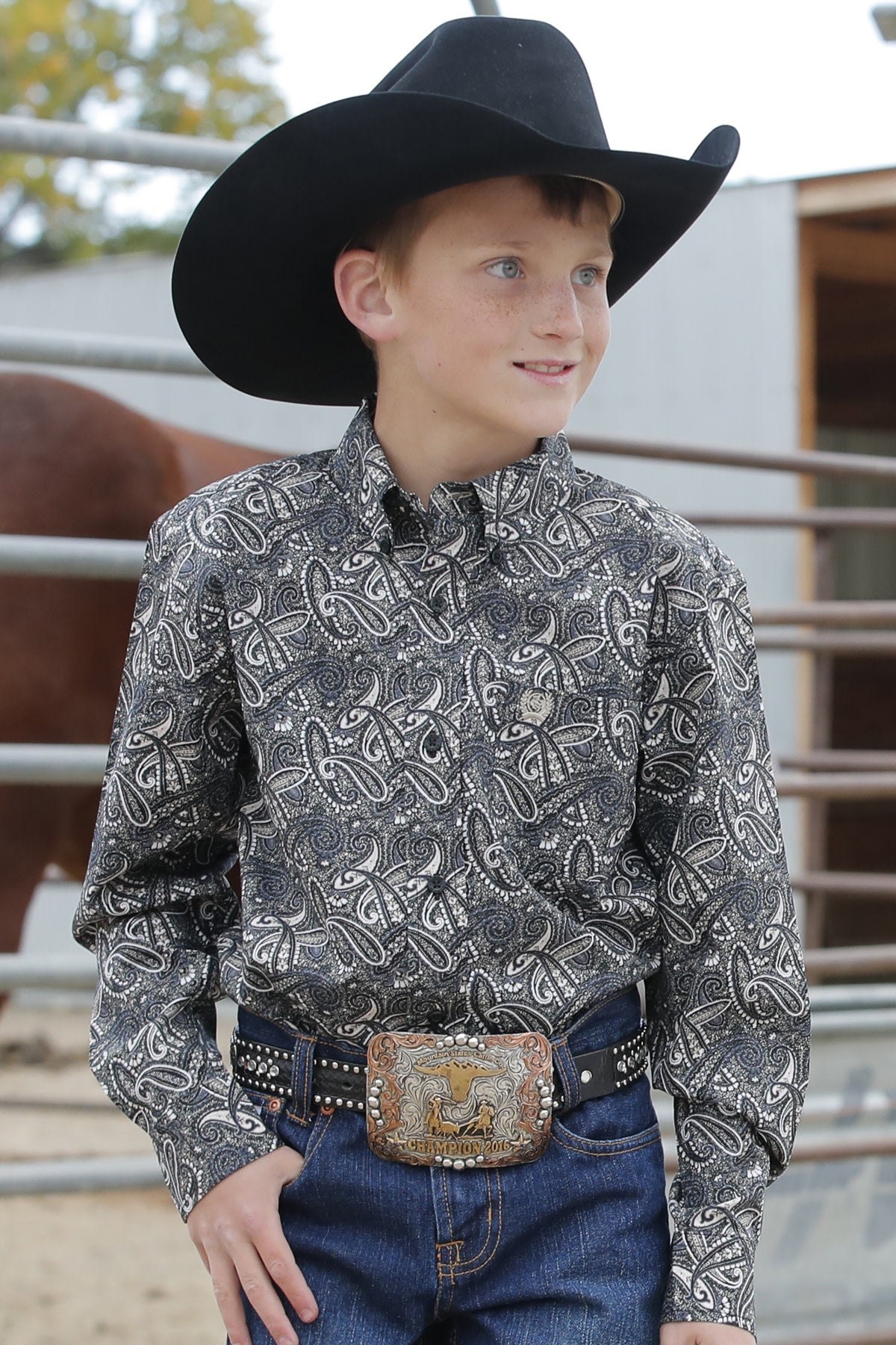 Cinch Boy's Black Printed Button Down Shirt