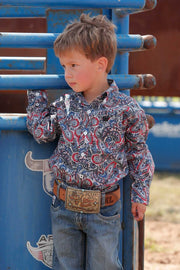 Cinch Infant Boy's Blue Print Button Down Shirt Size 3-6Months