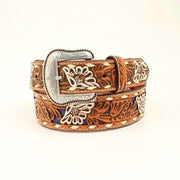 Men's Tan with Blue Underlay Floral Belt