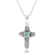 Montana Silversmiths Feathered Cross Turquoise Center Necklace