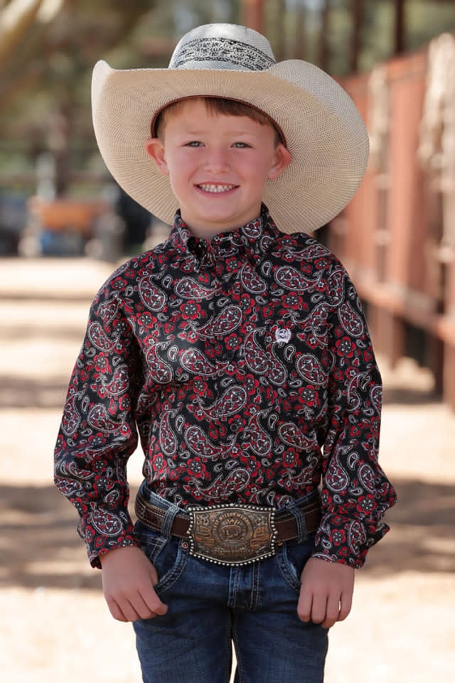 Cinch Boy's Black Paisley Long Sleeve Shirt