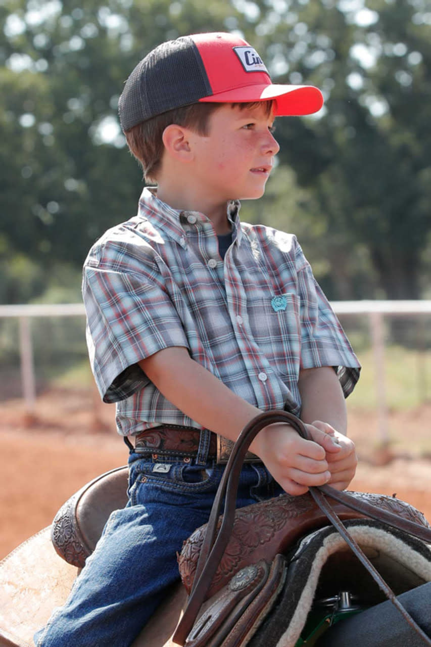 Cinch Boy's Plaid Short Sleeve Button Up Shirt