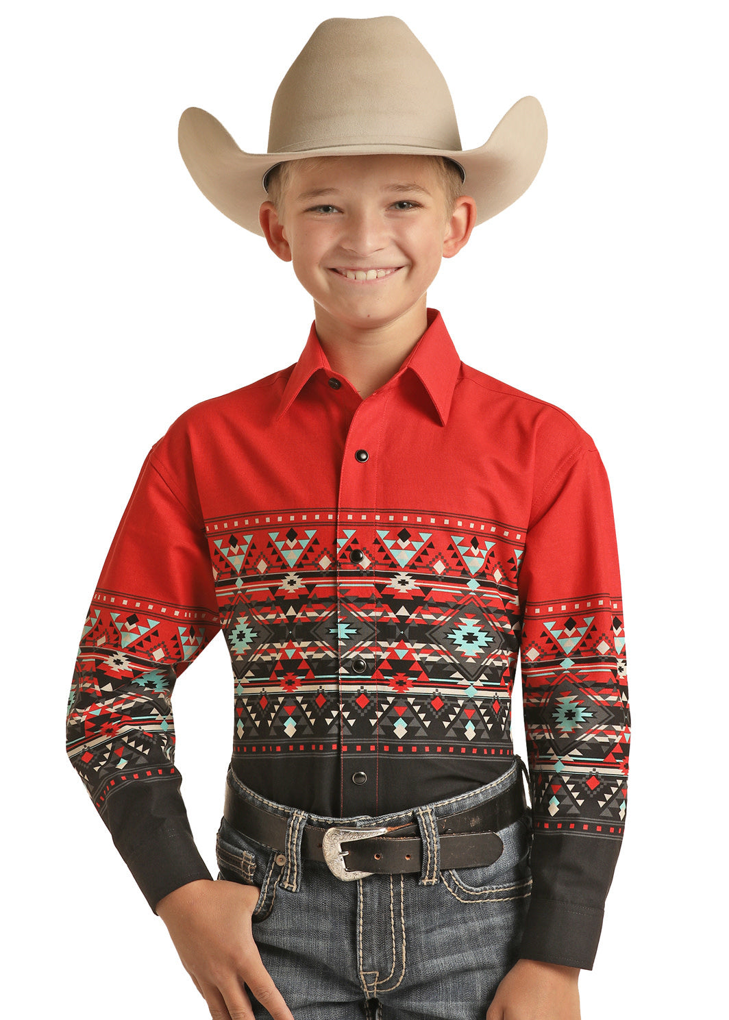 Panhandle Boy's Aztec Border Snap Front Shirt.