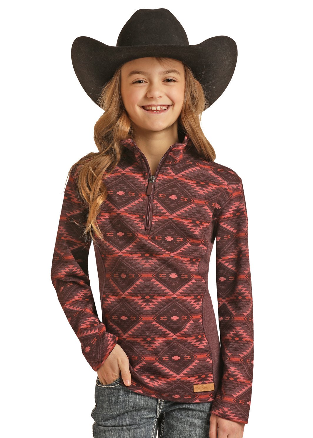 Powder River Girl's Burgundy Quarter Zip Pullover C4