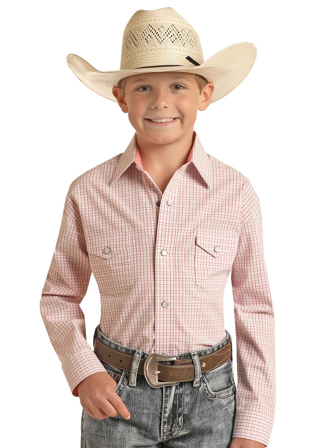 Panhandle Boy's Peach Checkered Shirt