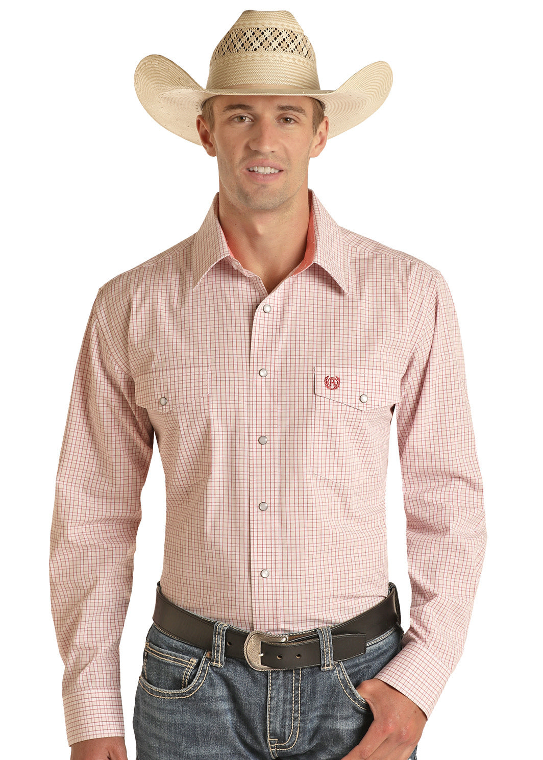 Panhandle Men's Peach Plaid Snap Shirt