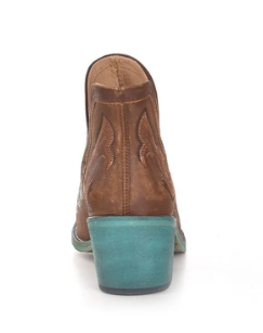 Circle G Ladies Cognac Brown and Turquoise Embroidery Booties C3