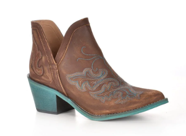 Circle G Ladies Cognac Brown and Turquoise Embroidery Booties C3