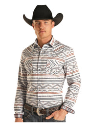 Rock & Roll Men's Silver Printed Long Sleeve