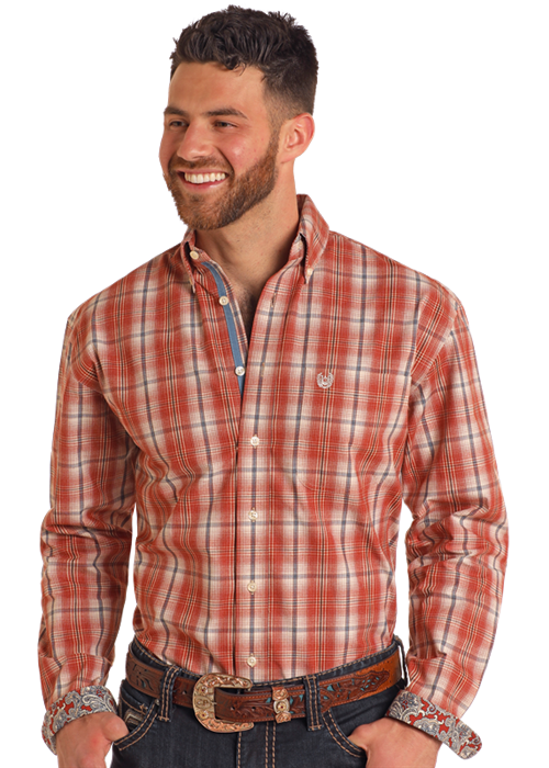 Rough Stock Men's Dobby Plaid Button Down Shirt