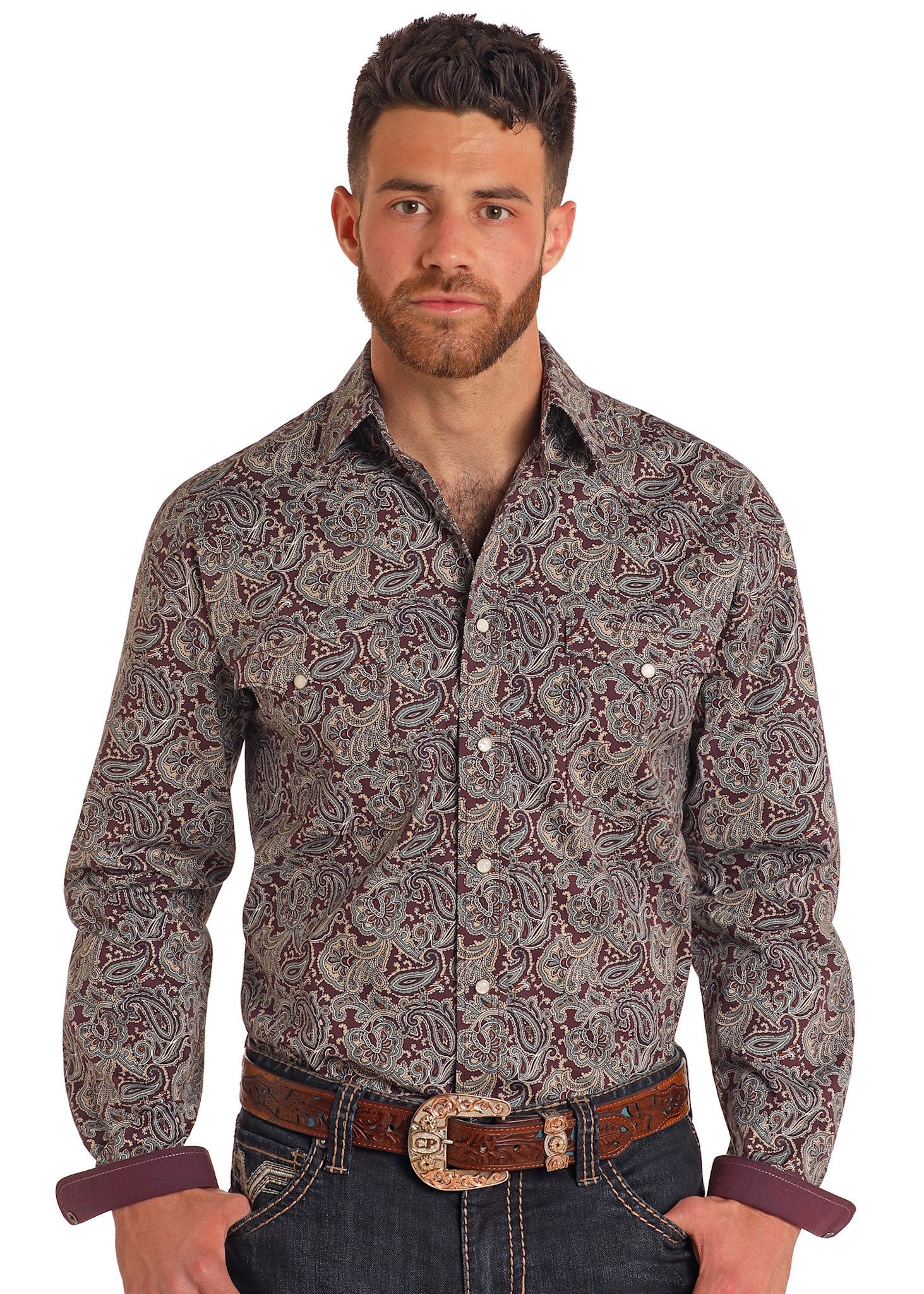 Rock & Roll Men's Paisley Print Snap Front Shirt