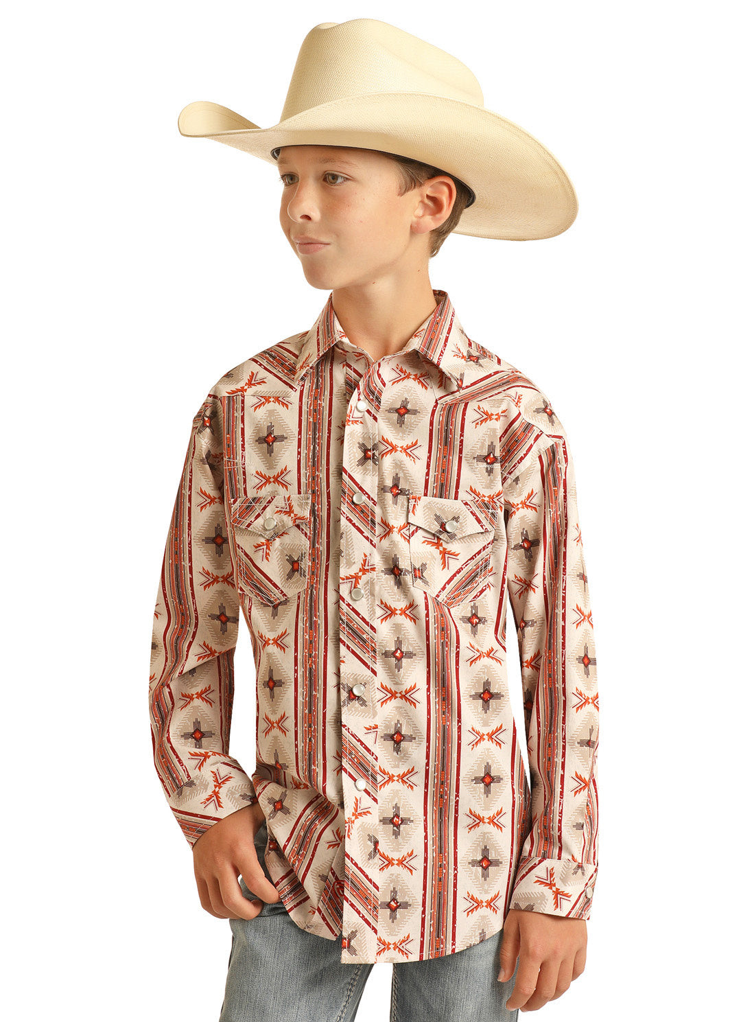 Rock & Roll Cowboy Boy's Aztec Stripe Snap Front Shirt