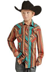 Rock & Roll Boy's Aztec Print Snap Front Shirt C5