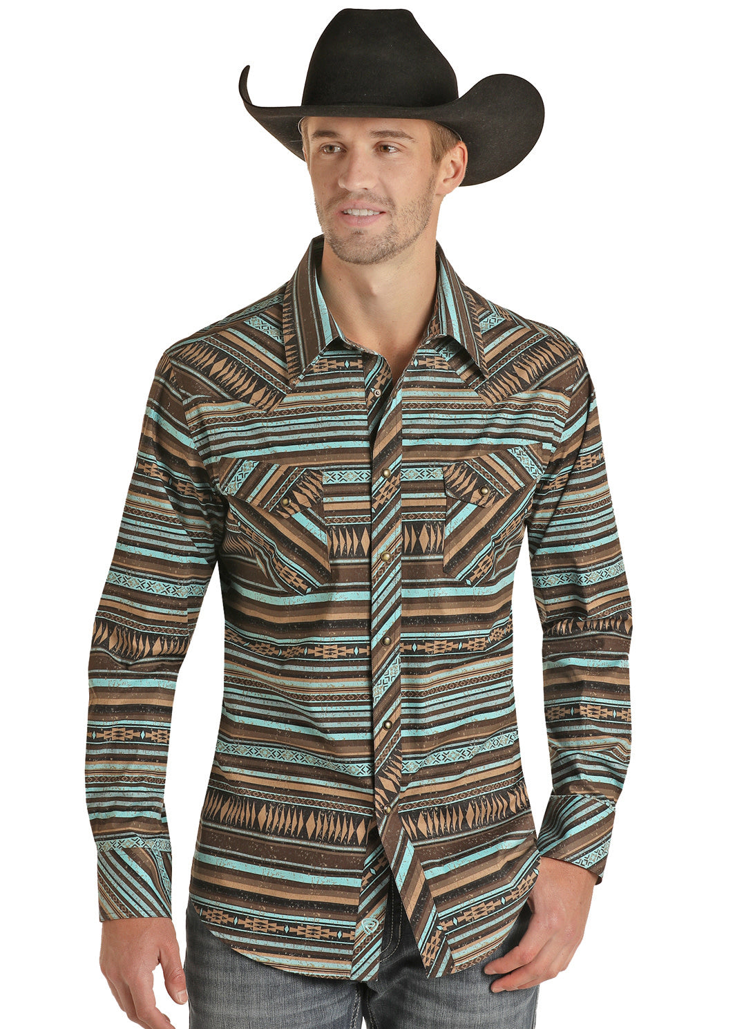 Panhandle Men's Teal Striped Long Sleeve Shirt.