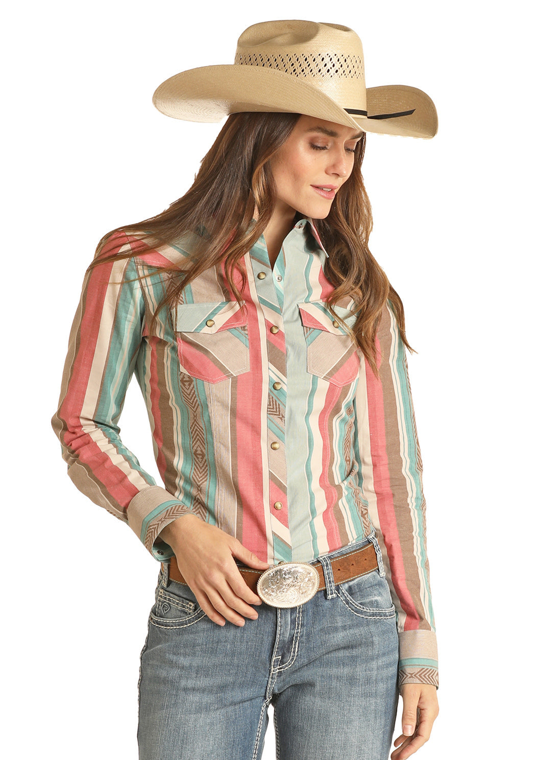 Panhandle Ladies Jade Striped Shirt.