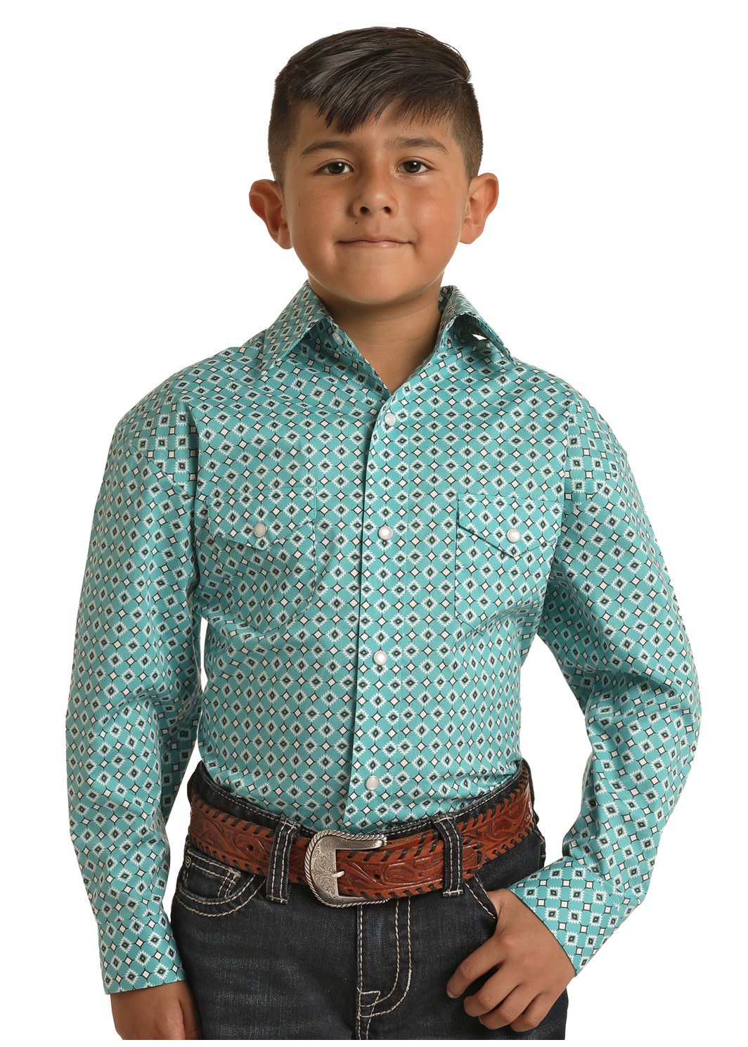 Panhandle Boy's Turquoise Snap Shirt C3 Size Large.