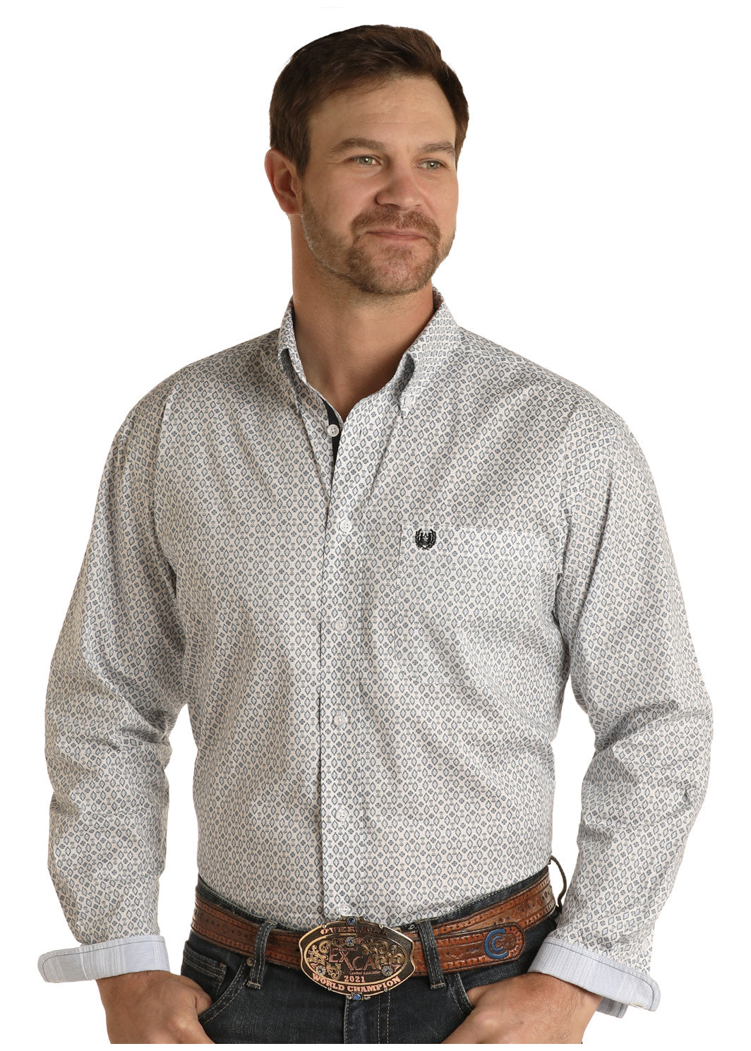 Rough Stock Men's Diamond Print Button Down Shirt