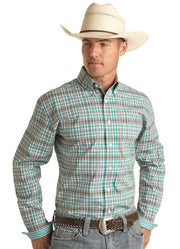 Rock & Roll Men's Turquoise Plaid Button Down Shirt