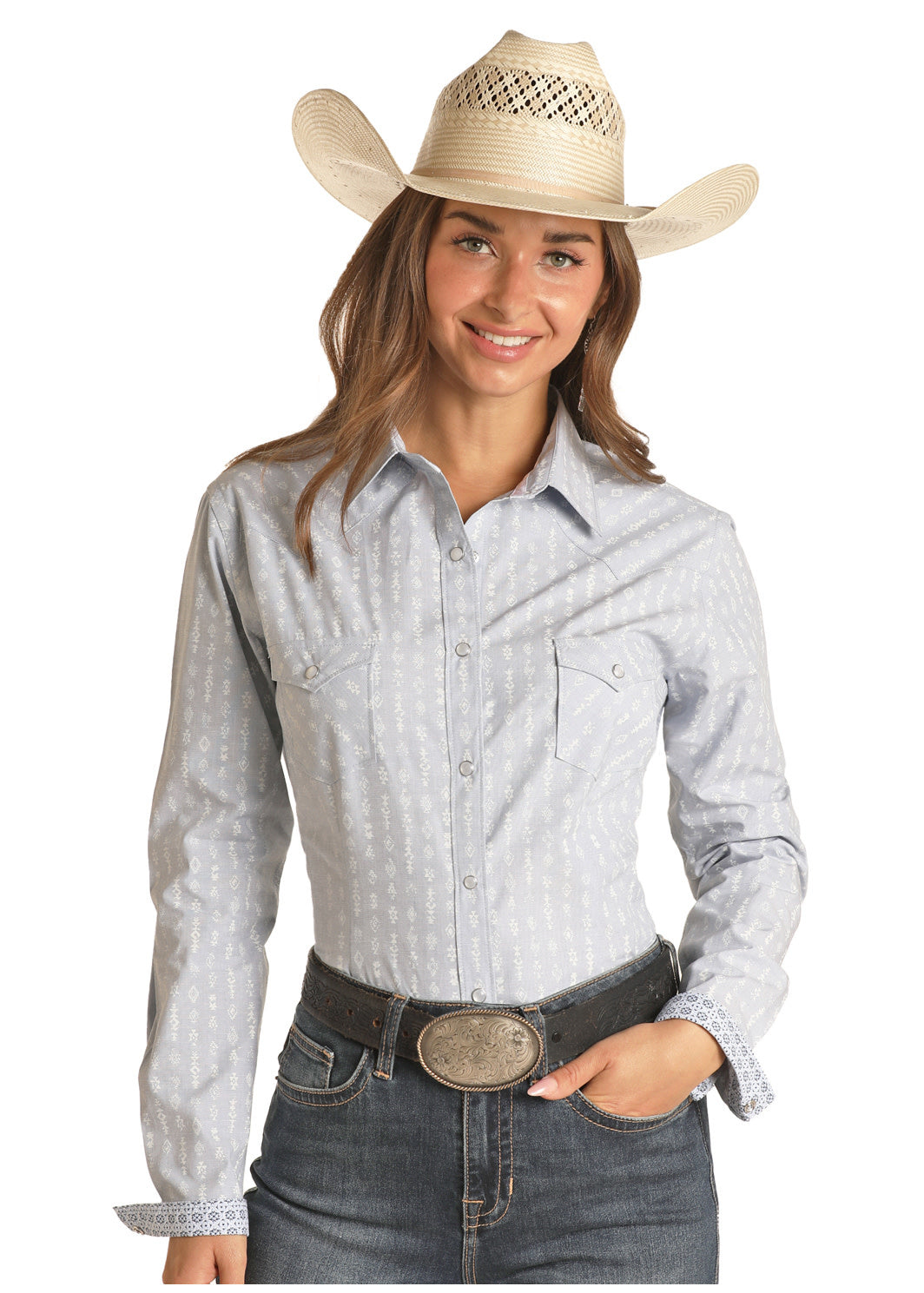 Panhandle Women's Light Blue Patterned Shirt