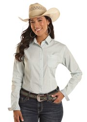 Rough Stock Ladies Turquoise Button Down Shirt