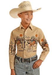 Panhandle Boy's Bronc Border Print Snap Front Shirt