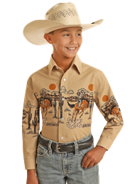 Panhandle Boy's Bronc Border Print Snap Front Shirt