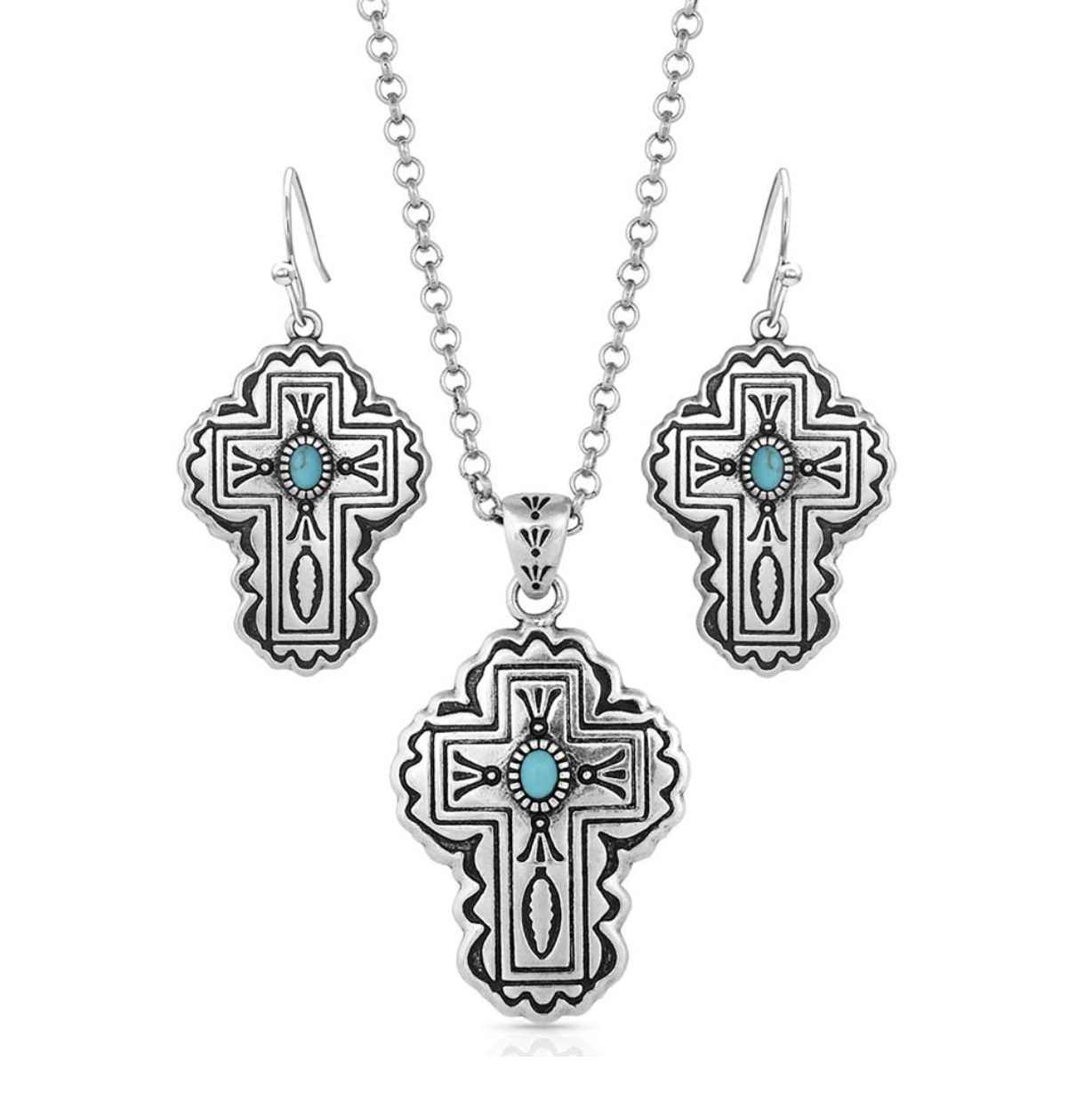 Montana SS Cathedral Turquoise Silver Cross Set.