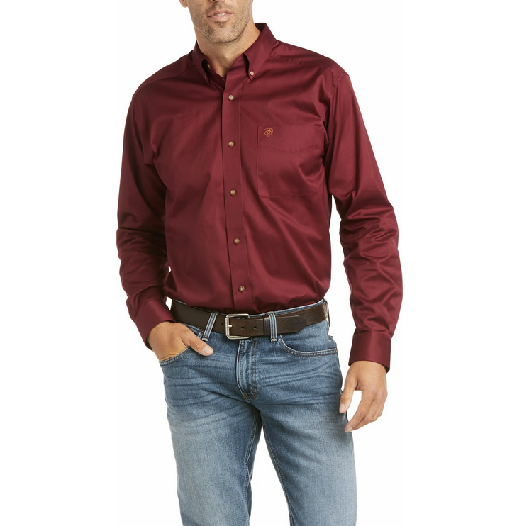 Ariat Men's Fitted Solid Burgundy Shirt